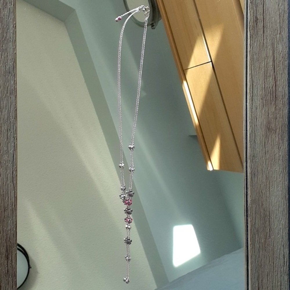 925 Sterling Silver Floral Enamel Lariat Necklace - Picture 3 of 8